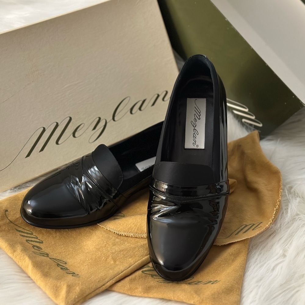 MENS MEZLAN MIRAGE SATIN & PATENT LEATHER PROM FORMAL SLIP ON LOAFER SIZE 7.5